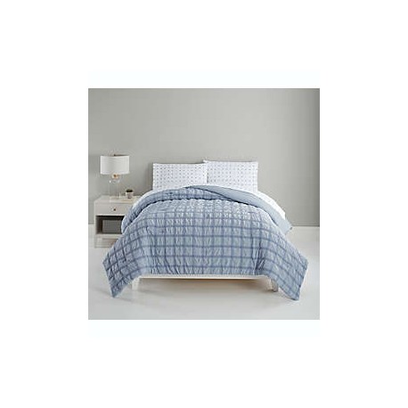 Set de edredón matrimonial de poliéster Simply Essential™ Seersucker color azul claro