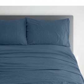 Set de sábanas matrimoniales de microfibra Dalfiori Basic™ color azul marino