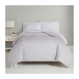 Set de edredón matrimonial de poliéster Simply Essential™ Pintucks color gris microchip