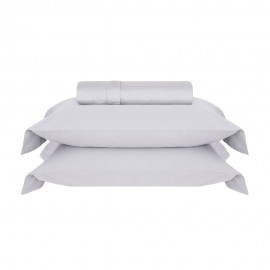 Set de sábanas de algodón matrimoniales Buddemeyer™ Dallas de 600 hilos, color plateado, 4 piezas