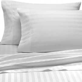 Set de sábanas queen de algodón Wamsutta® Damask Stripe, de 500 hilos color blanco