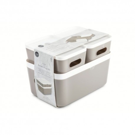 Set de cajas organizadoras de plástico Core™ apilables color beige, 3 piezas