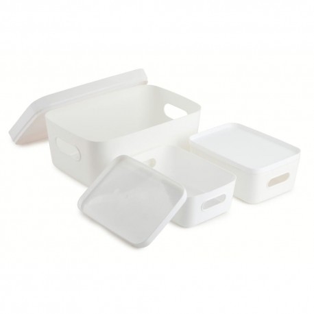 Set de cajas organizadoras de plástico Core™ apilables color blanco, 3 piezas