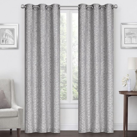 Cortinas con filtro de luz de poliéster Regal Home Collections® Geo Cube Jaquard de 1.93 x 2.13 m color gris, 2 piezas