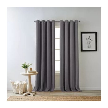 Cortina blackout de poliéster Bee & Willow™ Hadley con ojales de 2.41 m color gris carbón