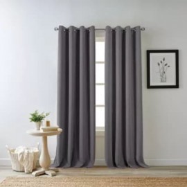 Cortina blackout de poliéster Bee & Willow™ Hadley con ojales de 2.41 m color gris carbón