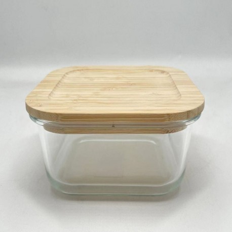 Contenedor de alimentos de vidrio con tapa de bambú de 800 mL