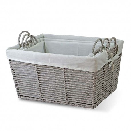 Set de canastas de ratán Good & Good® color gris/blanco, 3 piezas